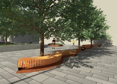 Vizualizace části Prokešova náměstí po úpravách. 