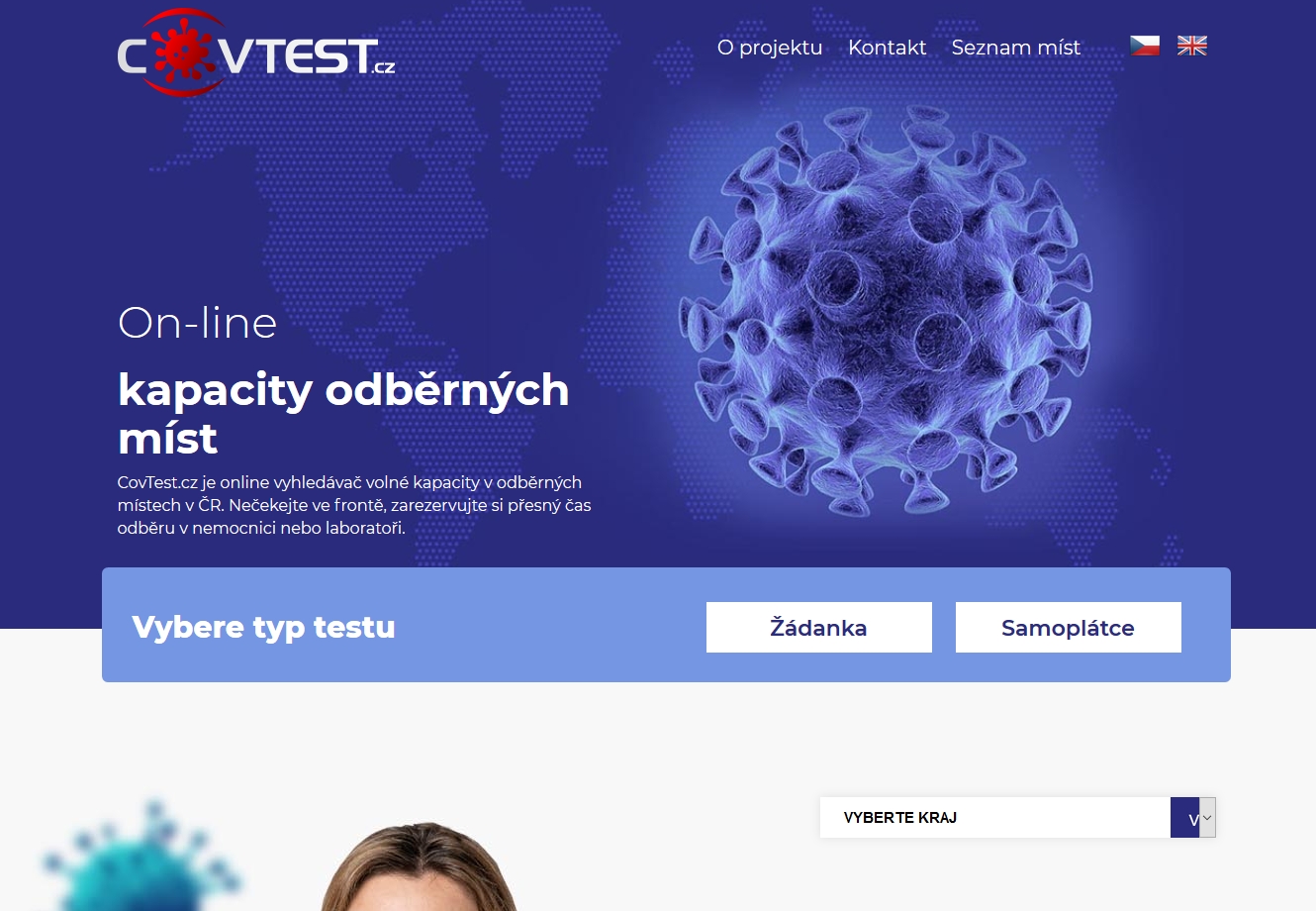 Titulní strana webu covtest.cz Titulní strana webu covtest.cz