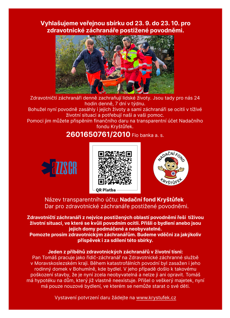 Sbírka na podporu záchranářů, postižených velkou vodou Sbírka na podporu záchranářů, postižených velkou vodou