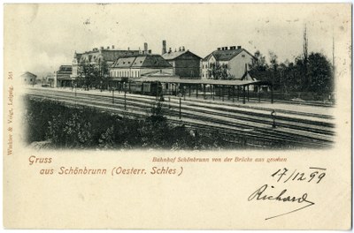 Nádraží Svinov koncem 19.století. Také tento snímek je od 9. 9. k vidění na výstavě Ostravská nádraží. Zdroj: Archiv MMO