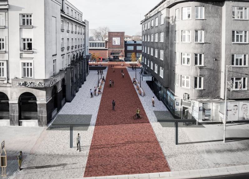 Vítězný návrh studentů na úpravu Umělecké ulice.  Vítězný návrh studentů na úpravu Umělecké ulice.