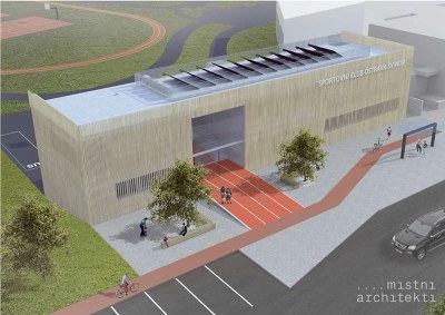 Návrh objektu zázemí u dopravního a sportovního areálu ve Svinově. Vizualizace: ….místní architekti