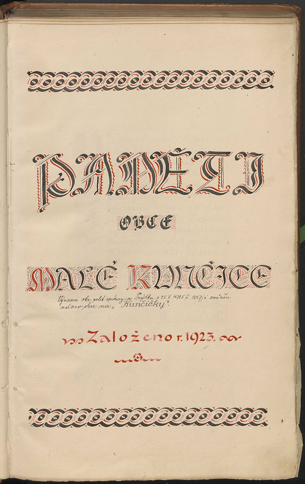 Kronika Kunčiček z roku 1923 Kronika Kunčiček z roku 1923