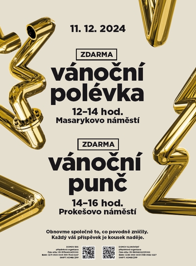 Grafický plakát zvoucí na rozlévání vánoční polévky a vánočního punče