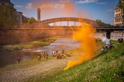 Z rekonstrukce bitvy v bermě řeky Ostravice. Foto: Lukáš Kaboň