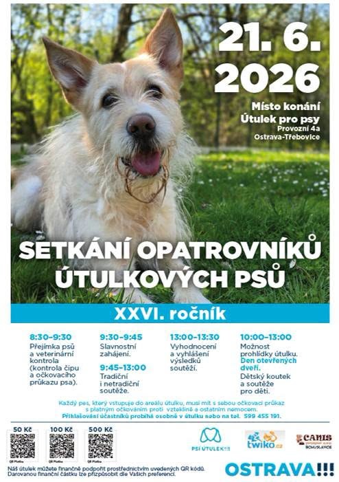 Grafická pozvánka k Setkání opatrovníků útulkových psů v Útulku statutárního města Ostravy