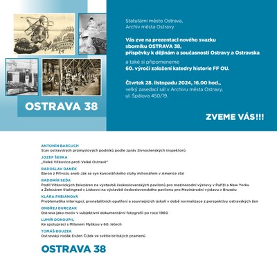 Pozvánka ke křtu sborníku Ostrava 38. Zdroj: AMO