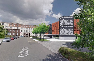 Parkovací dům u MNO - ulice Odboje - pohled k nemocnici