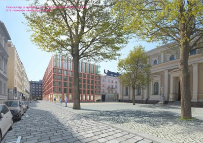 Předpokládaná podoba parkovacího domu mezi náměstím Msgre Šrámka a Zámeckou ulicí. Vizualizace: Chalupa architekti