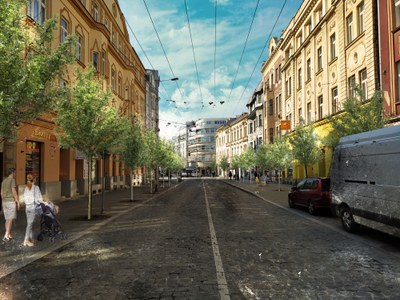 Budoucí podoba aleje v ulici 28. října. Vizualizace: Magda Cigánková