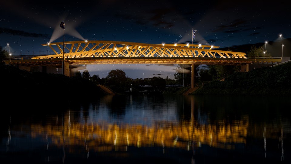 Takto bude nový most zářit nocí. Vizualizace: architektonická kancelář Roman Koucký