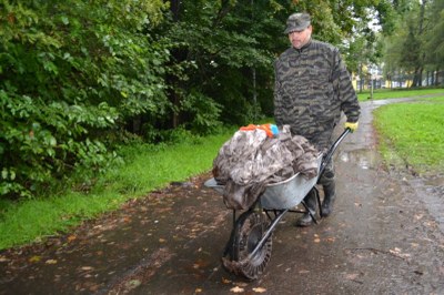 Odpadků v lesíku ve Výškovicích bylo tolik, že je dobrovolníci museli odvážet na kolečkách. Foto: René Stejskal 