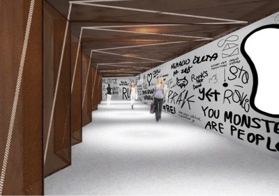 První verze návrhu streetartového díla Zuzany Černocké(podchod Dřevoprodej)