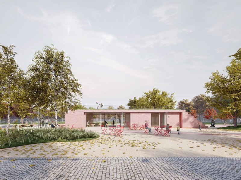Nová úprava počítá s kavárnou, poskytující průhled do parku. Vizualizace: Míza architekti