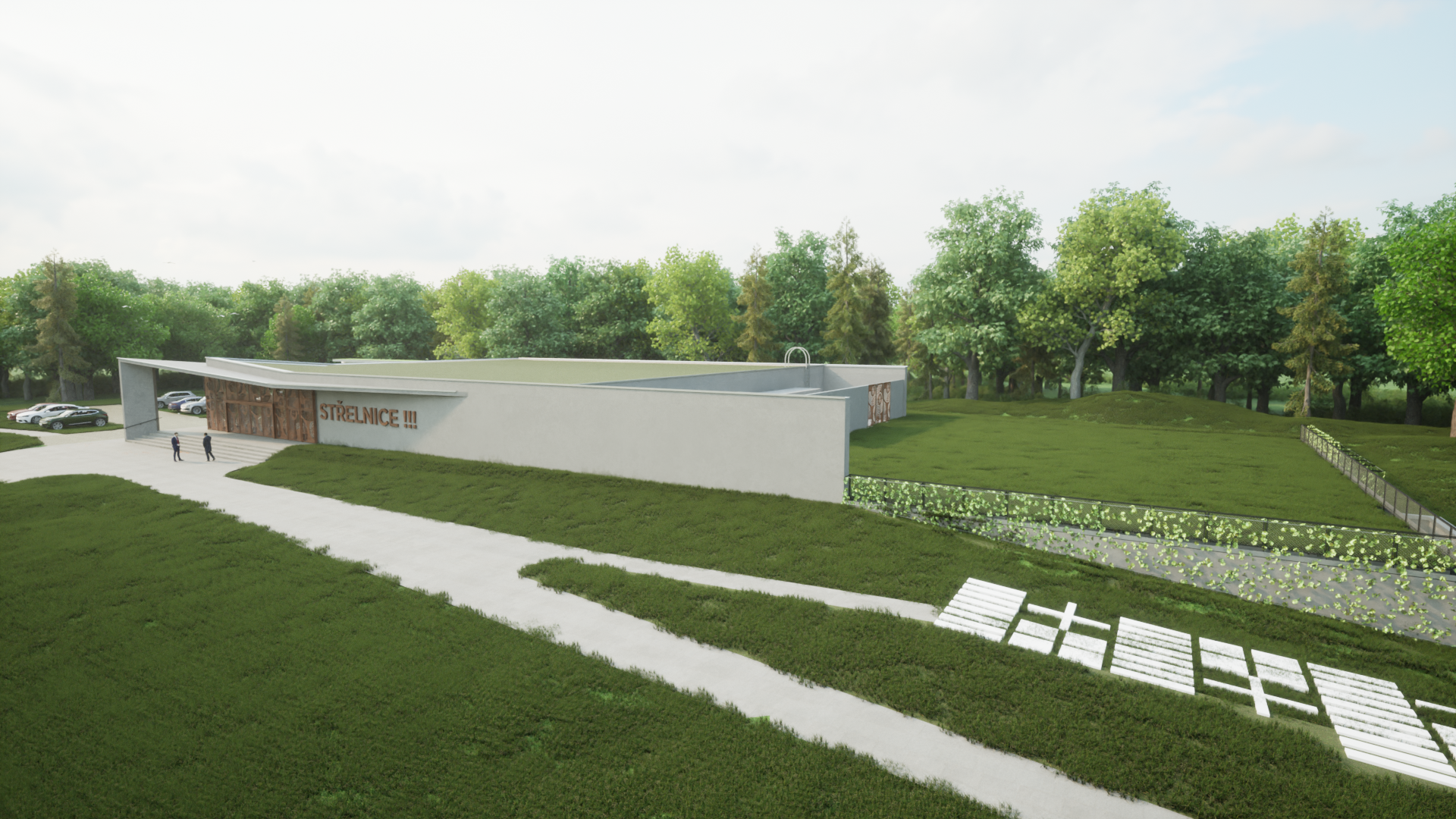 Visualization of the future appearance of the shooting range on Plzeňská Street. Author: ADEA project company, architect Aleš Vojtasík, architect Jakub Konicar.