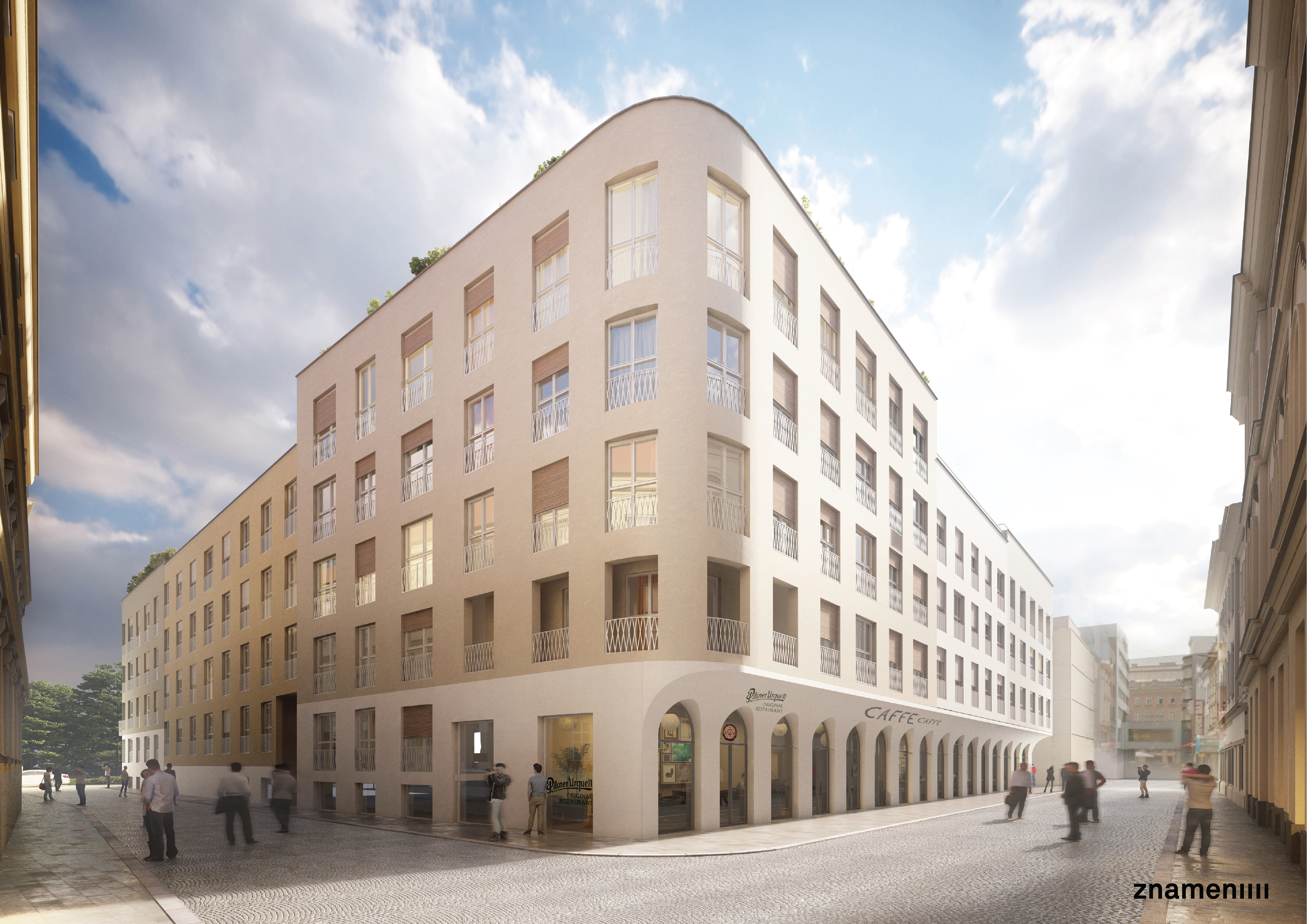 The new residential complex Nové Lauby, visualisation made by the renowned architectural studio znamení čtyř – architekti. 