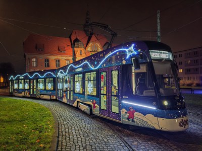 CHRISTMAS TRAM IS PASSING THROUGH  OSTRAVA 