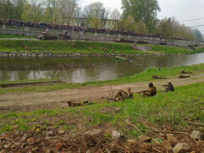 Battle demonstration as part of the celebration of the 70th anniversary of the liberation of Ostrava ten years ago.