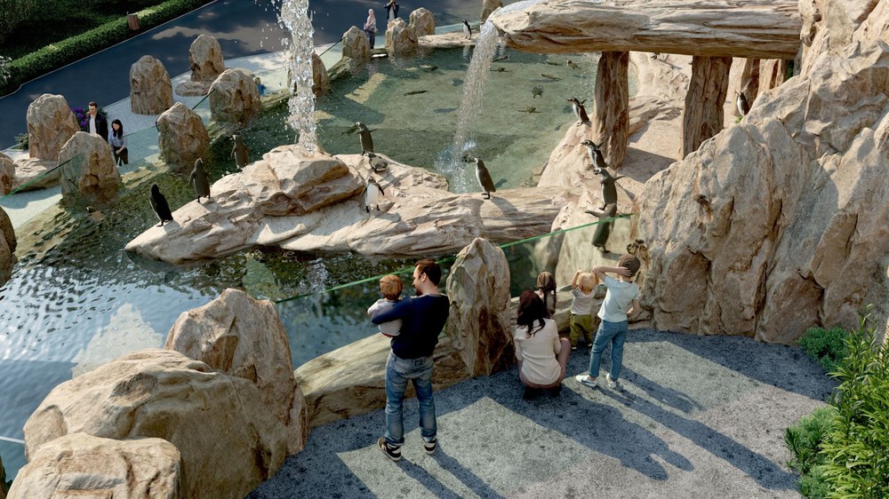 Visitors will be able to observe penguins from a variety of unique perspectives. Visualisation: V&V Structural Engineering Office
