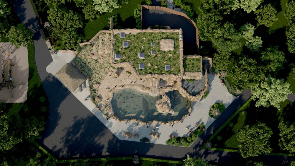 Bird’s-eye view of the future penguin pavilion. Visualisation: V&V Structural Engineering Office